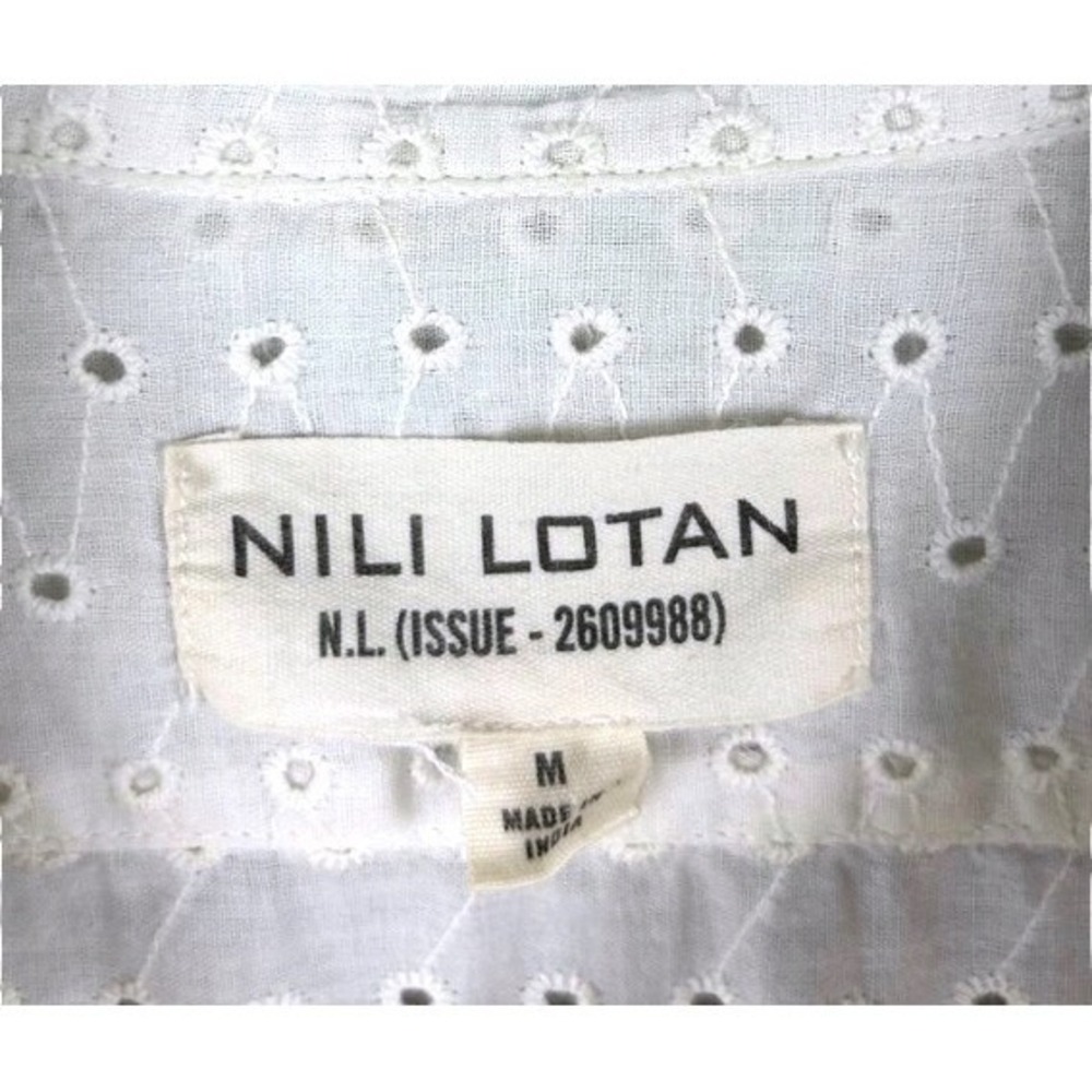 Nili Lotan White Eyelet Cotton Button Down Long Sleeve Blouse M - Picture 5 of 7